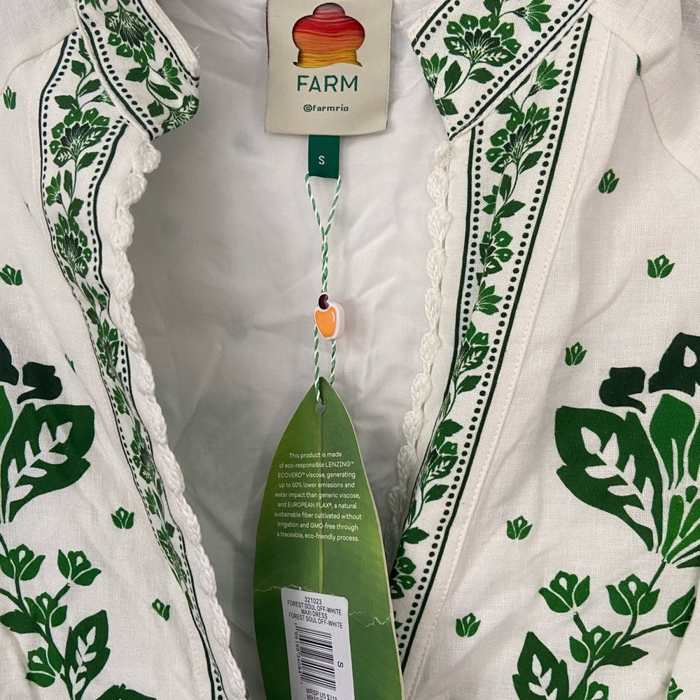 SOLD FARM Rio White Maxi Dress with Green Floral Print size small Flaw - Picture 2 of 7